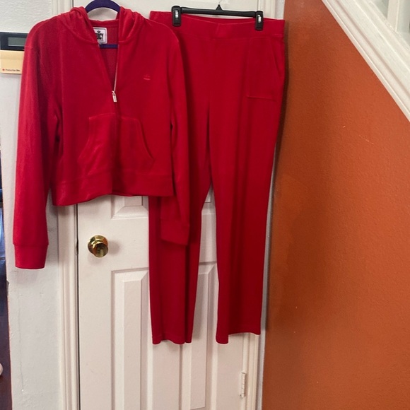 Juicy Couture Pants Womens XL Red Velour 2 piece  Y2K Juicy 2000s - Picture 1 of 12